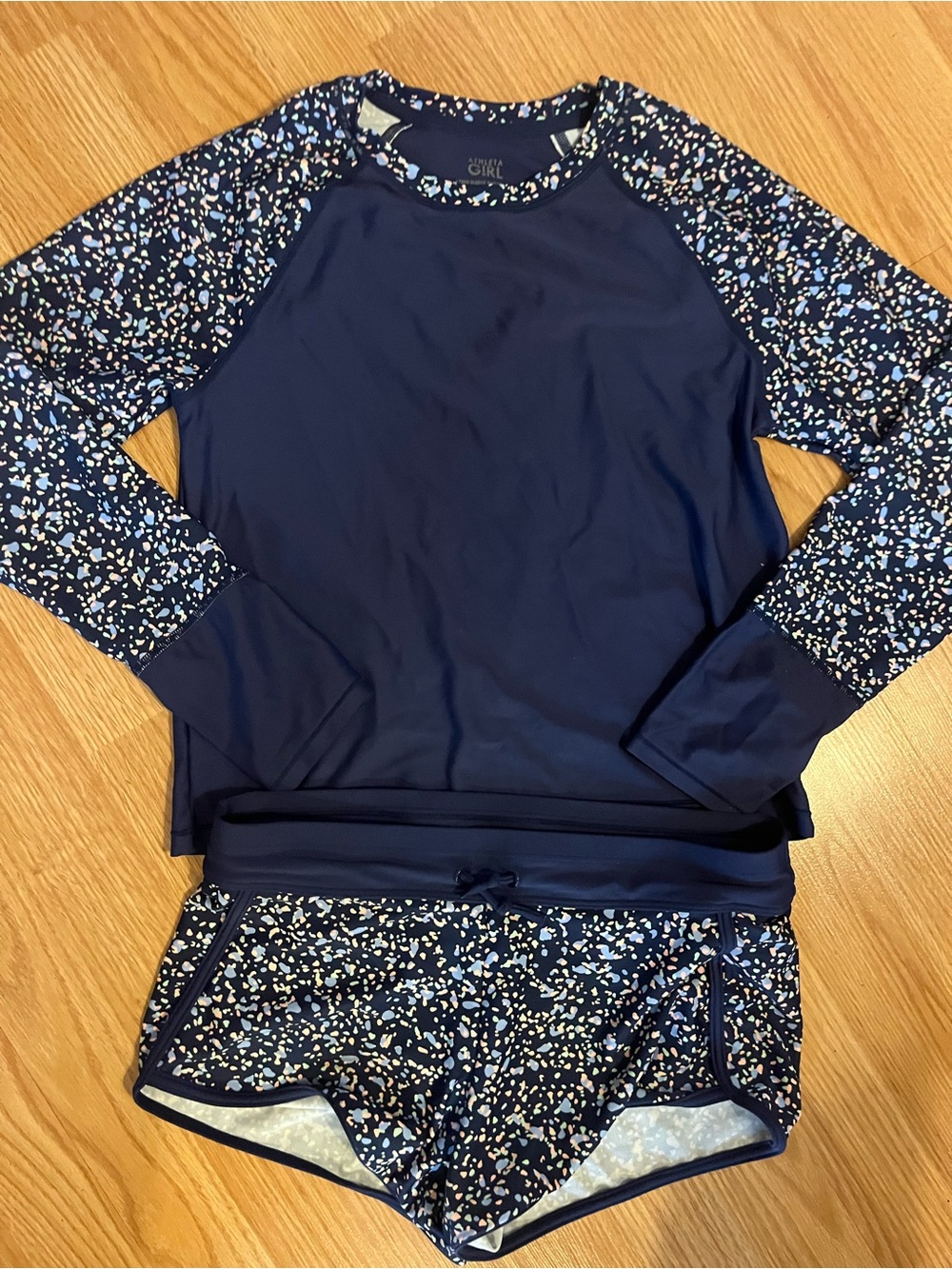 Athleta Navy and Light Blue Floral Long-Sleeve Kids Rashguard Set